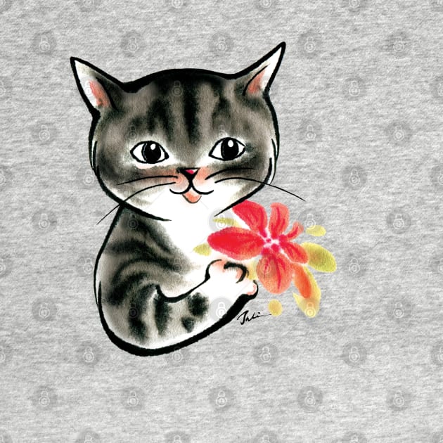 Cat with flower to mom by juliewu